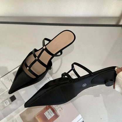 Pointed Toe Mule Slippers Women Pumps Fashion Low Heels for Banquet Party