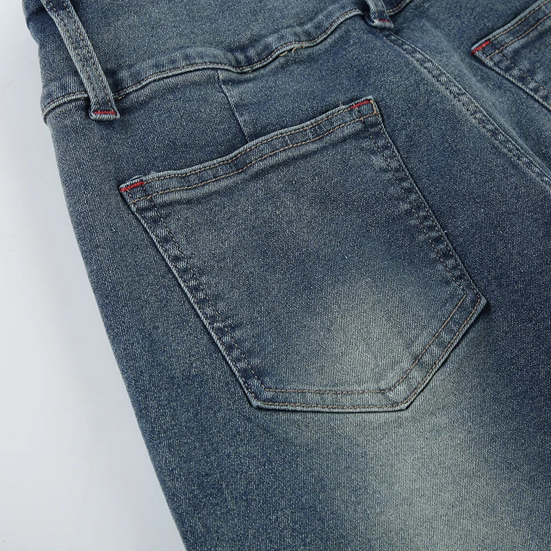 Vintage Button-up Denim Pants Street Style Low Rise Baggy Straight Jeans for Women y2k Aesthetic Loose Denim Trouser 90s