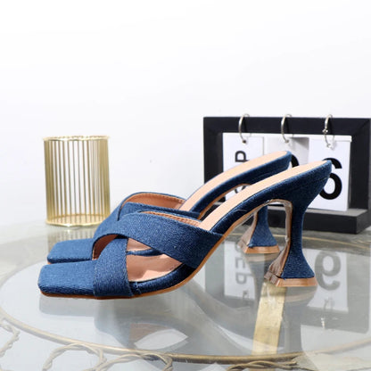 Autumn high-heeled open-toe slippers with horseshoe heels and sandals
