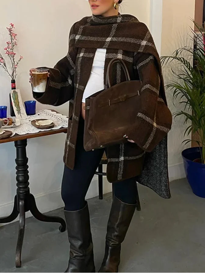 Delphine Plaid Sweater Coat