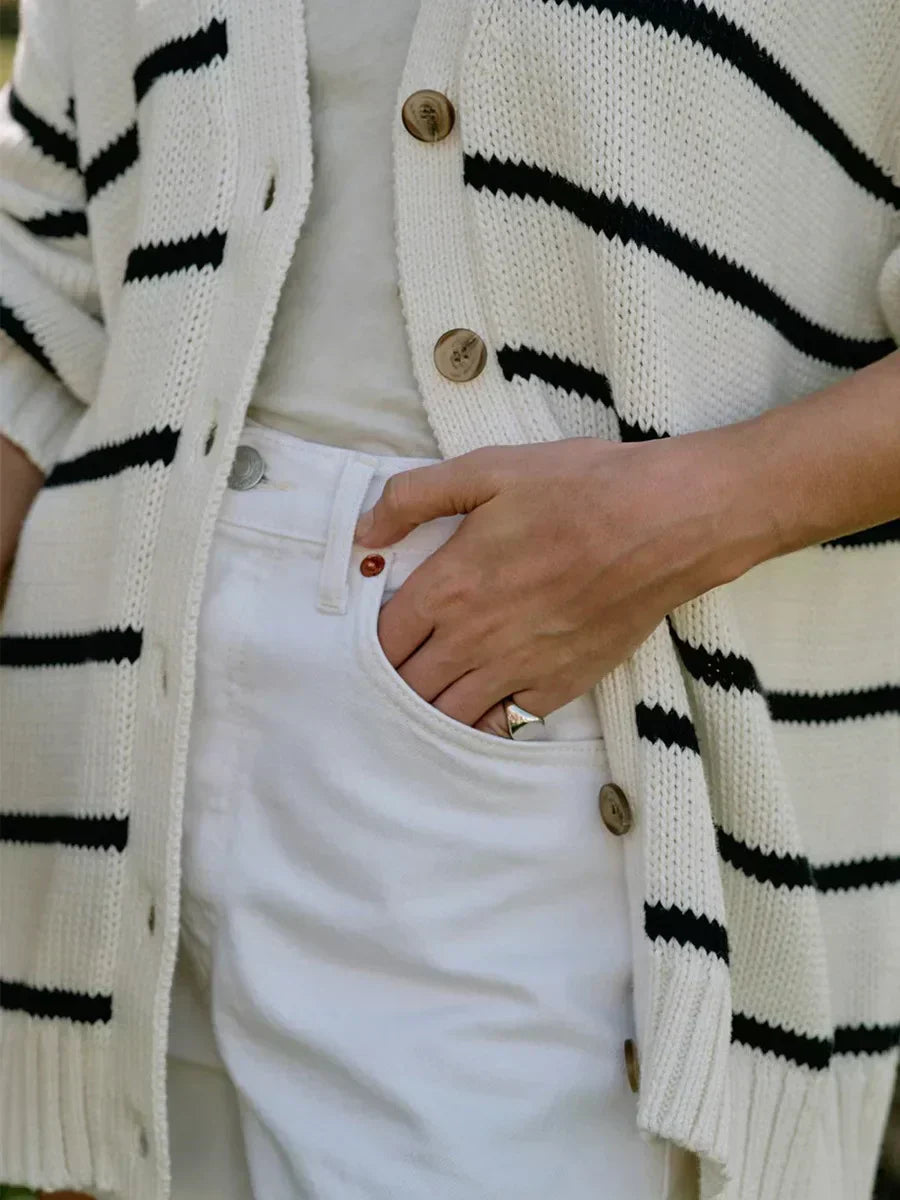 Striped V-Neck Knit Cardigan
