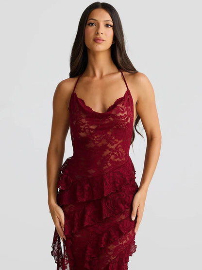 Lace Halter Ruffle Beach Bodycon Dress