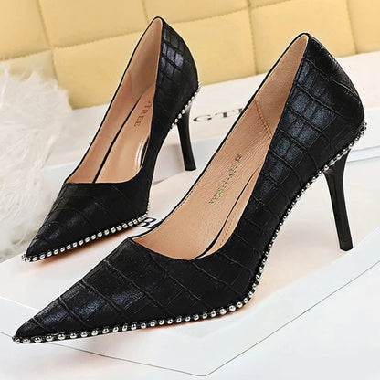 High Heels Women Pumps with Rivet Metal Chain