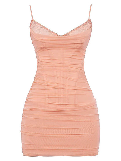 Orange Bodycon Mesh Strap Mini Dress