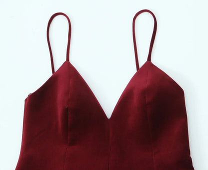 Red Velvet Spaghettis Strap Mini Dress