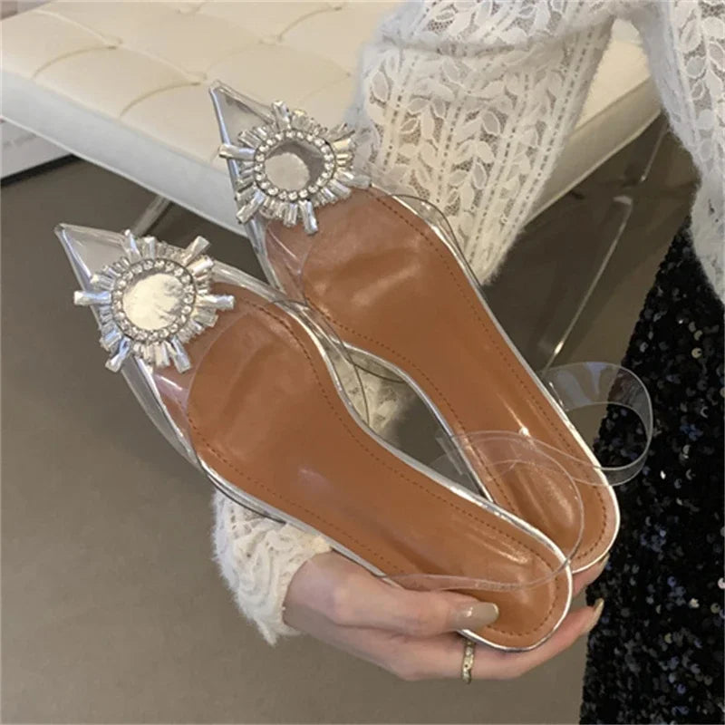 Crystal Shallow Mules Shoes for Women with Pointed Toe