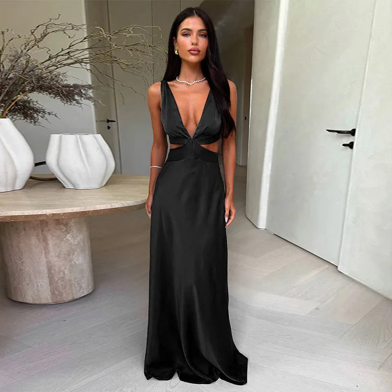 Deep V-Neck Slit Maxi Dress