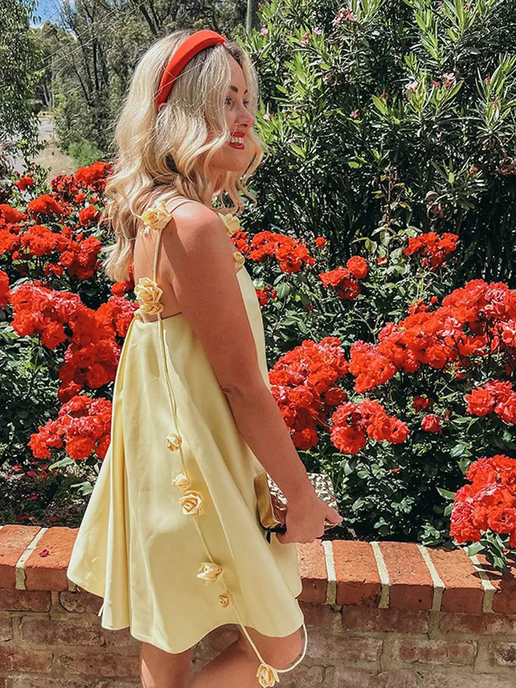 Pleated Yellow Sling Floral Dress