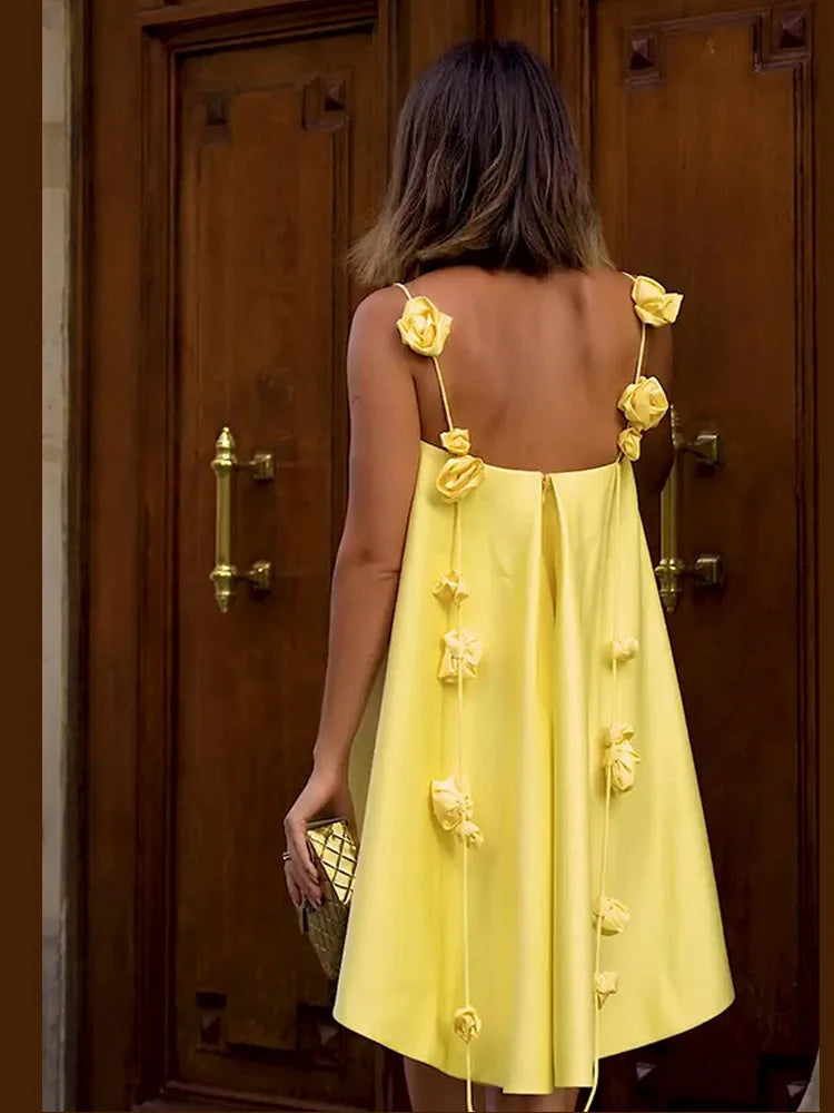 Pleated Yellow Sling Floral Dress