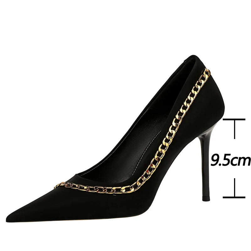 Metal Chain Women Pumps High Heels for Nightclubs Lady