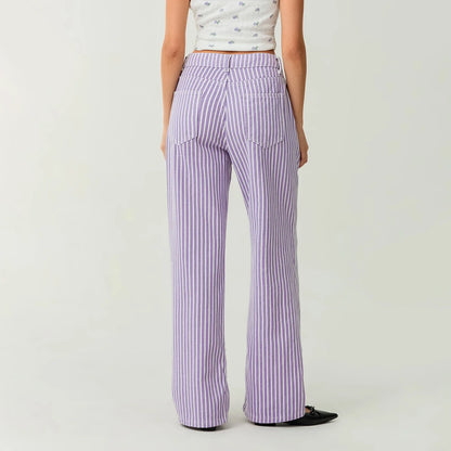 Striped High Rise Wide Denim Pant