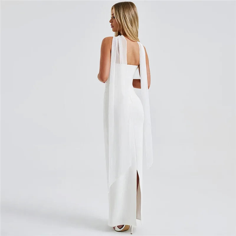 Mesh Sleeve Off-shoulder Long Dress