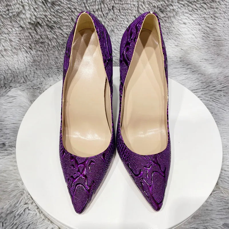 Embossed Crocodile Women Sexy Pointy Toe High Heel Shoes