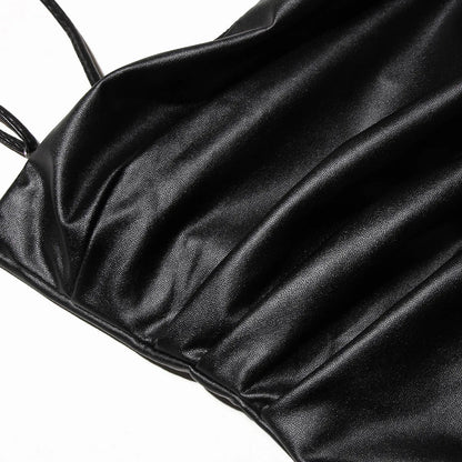 | Lace-Up Faux Leather Midi Dress