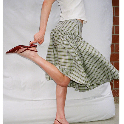 Plaid Tiered Ruffle A-line Skirt