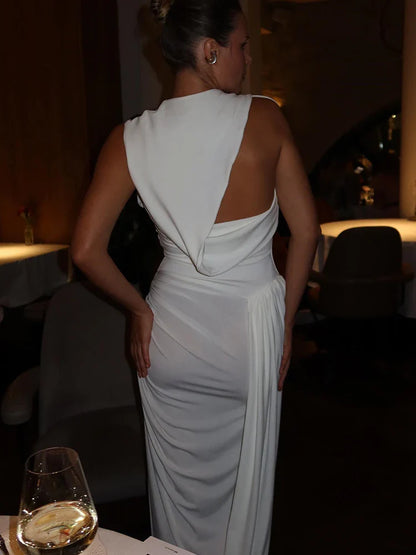Draped Ruched Sleeveless Split Bodycon Dress
