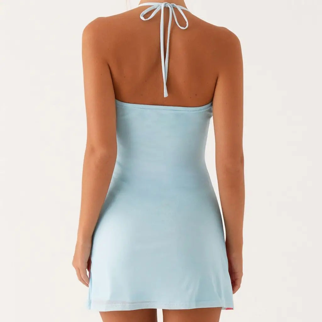 Backless Floral Lace-up Mini Vacation Dress