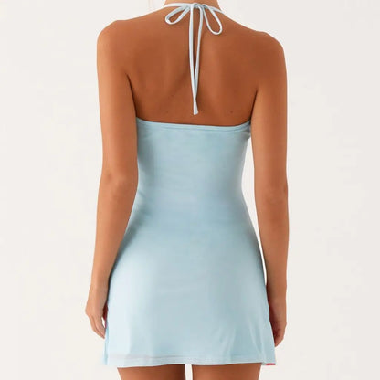Backless Floral Lace-up Mini Vacation Dress