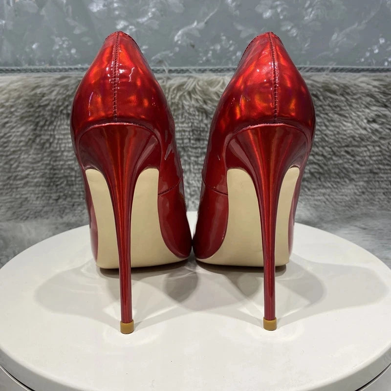 Dark Red Pointy Toe High Heel Wedding Bridal Shoes