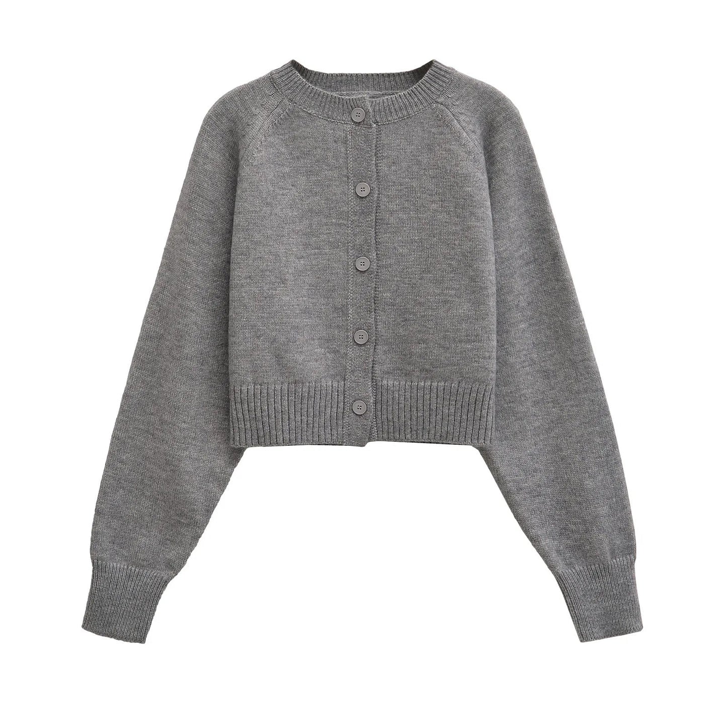 Solid Cropped Cardigan Sweater Women Autumn Long Sleeve O Neck Single Breasted Jumpers New Casual Fashion Knitted Outerwear