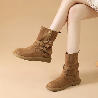 | Suede Buckle Ankle Boots