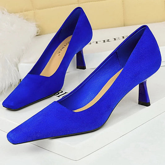 Square Toe Women Pumps Suede High Heels 6 Cm Female Shoes