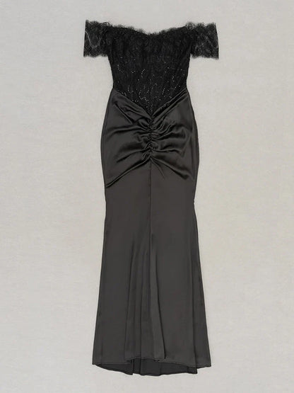 Lace Patchwork Black Short Sleeve Dress