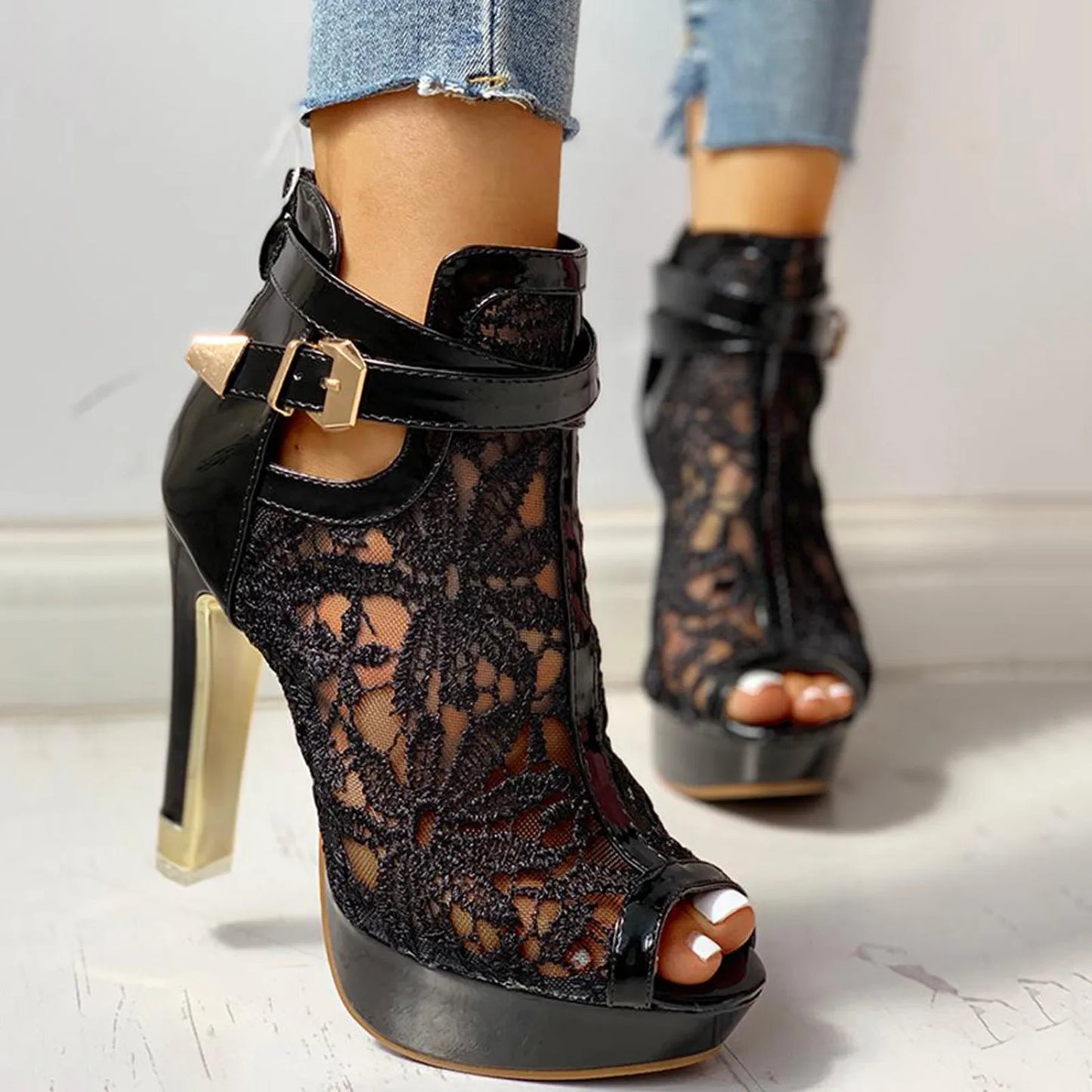 | Lace Mesh Heels