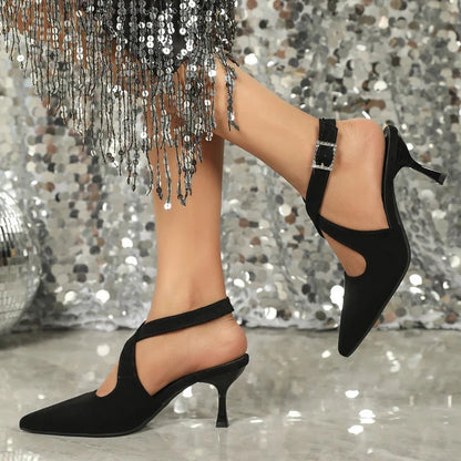 Hollow Out Buckle Strap Women Pumps Sandals with Pointed Toe High Heels