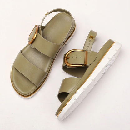 | Gold-Buckle Strap Sandals