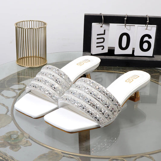 Luxurious Rhinestone Square Toe Black Sandals with 4CM Heel