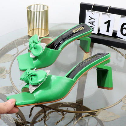 Bow Slippers for Summer with High-Heeled Sandals