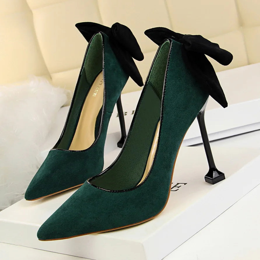 Bowknot Suede Female Kitten Heels Pumps - Spring New High-heels