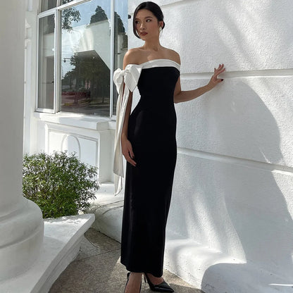 Bow Ribbon Off Shoulder Midi Dress