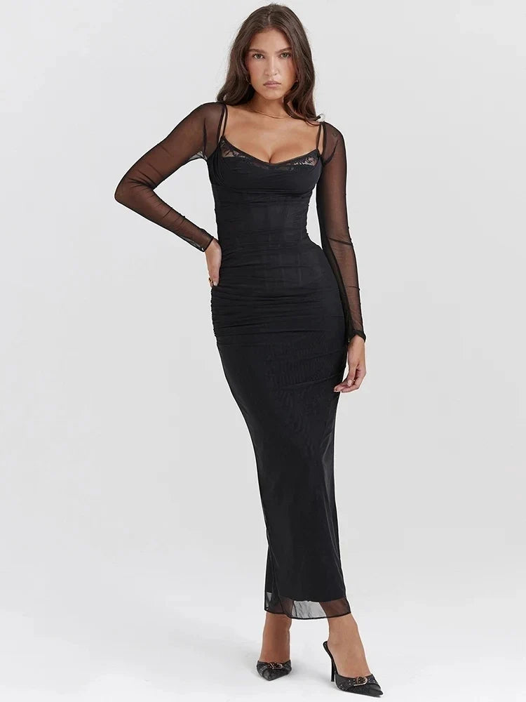 Sheer Mesh Strapless Backless Bodycon Dress