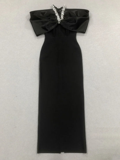 Pleated Strapless Bow Ankle Length Dress