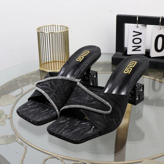 Luxury gold high-heeled slippers with special shape for fall