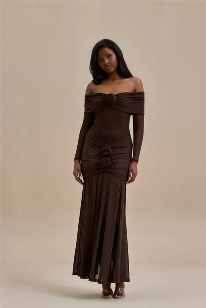 Off-shoulder Strapless Rose Long Sleeve Dress