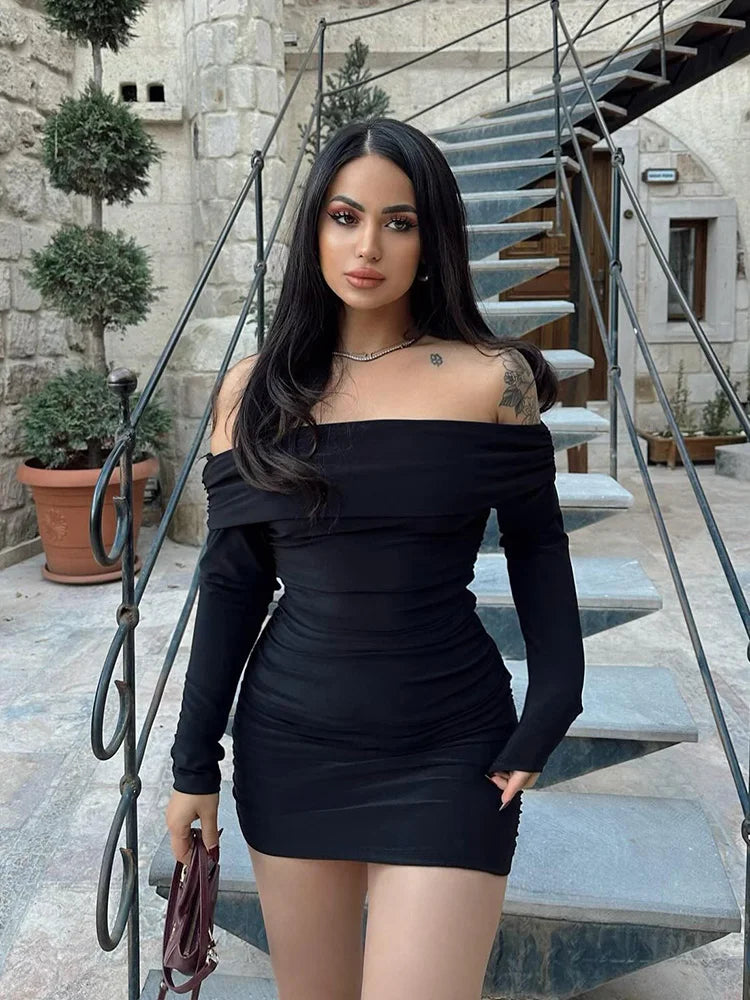 Off Shoulder Ruched Slim Mini Dress