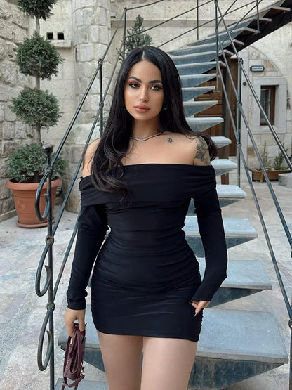 Off Shoulder Ruched Slim Mini Dress