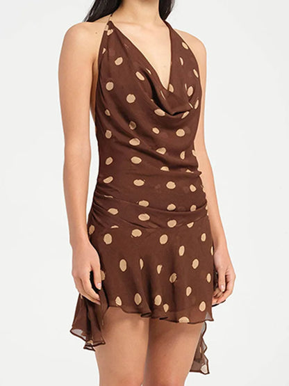 Polka Dot Halter Chiffon Mini Dress
