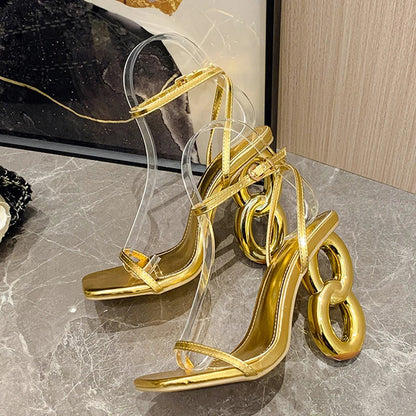 Metal Hollow Out Strange Heels Gladiator Sandals for Women
