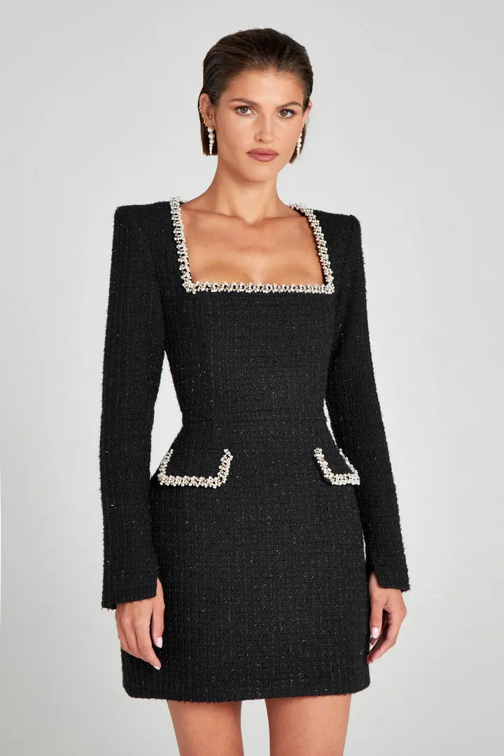 | Tweed Pearl Trim Blazer Mini Dress