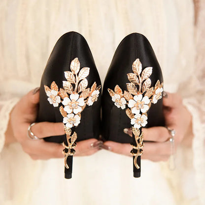 Metal Flower Women Pumps Designer High Heels Shoes