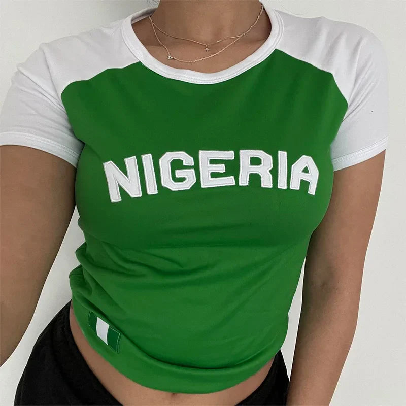 Color Block Embroidered Green T-shirt