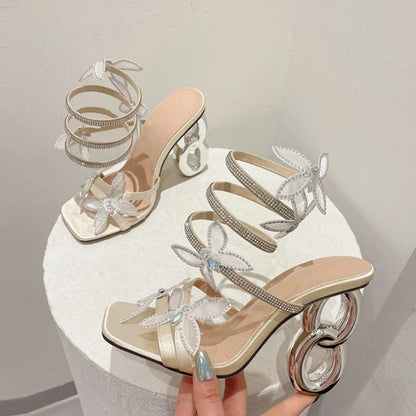 Summer Metal Fretwork Heels Gladiator Sandals for Women