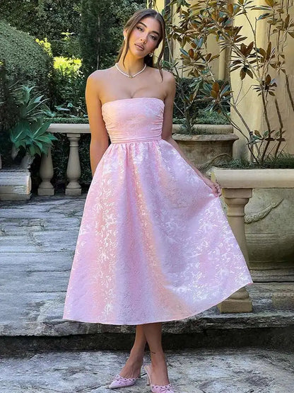 Jacquard Waist Wrap A-Line Midi Dress