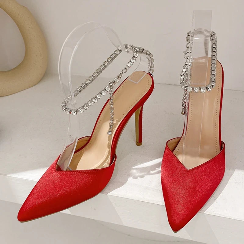 Rhinestones Chain Women Pumps - Elegant High Heels