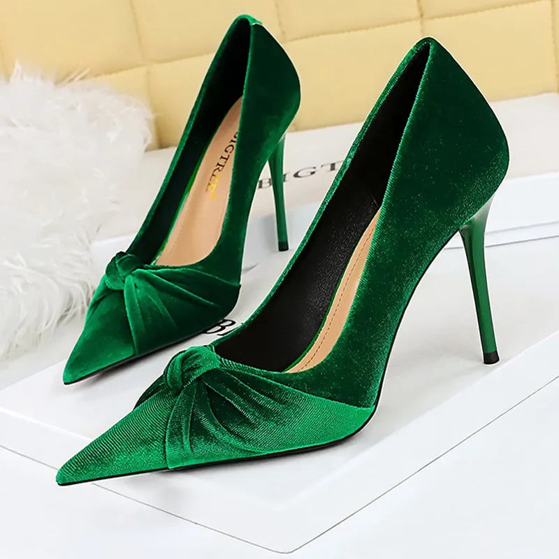 Suede Bowknot High Heel Stilettos for Women