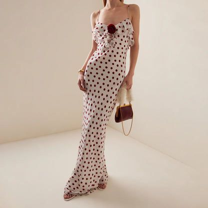 3D Flower Polka Dot Cami Vacation Dress